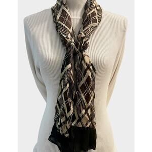 Vintage Echo Silk Scarf Sheer Geometric Diamond Black Brown Luxury Glam 80s